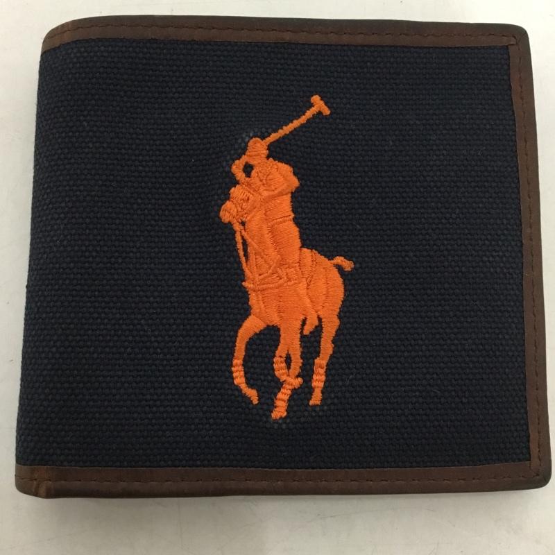 ポロラルフローレン POLO RALPH LAUREN 財布 二つ折り ビッグポニー キャンバス 箱有 札入れ ワンポイント 紺 / ネイビー / X 茶 / ブラウン / X 橙 / オレンジ /  メンズ USED 古着 中古 10144332