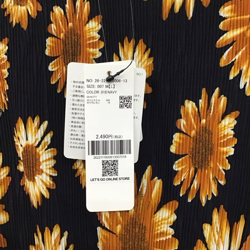 古着 USED ワンピース ロングスカート 26-221118006-13 楊柳プリーツひまわり柄ワンピース タグ付き M 花柄 紺 / ネイビー /  レディース USED 古着 中古 10119233