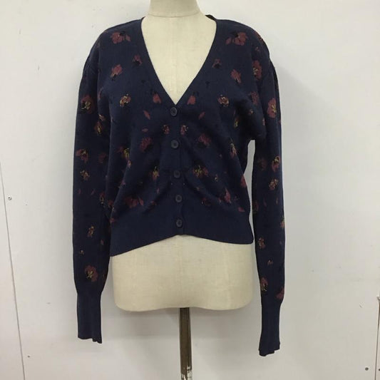ザラ ZARA カーディガン 長袖 長袖カーディガン 長袖カットソー ノーカラージャケット 前開カーディガン L プリント 紺 / ネイビー /  レディース USED 古着 中古 10124344