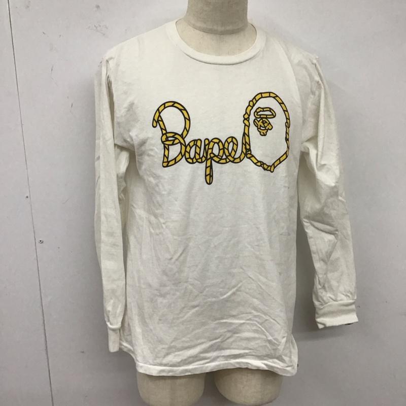 アベイシングエイプ A BATHING APE カットソー 長袖 長袖カットソー クルーネックカットソー ロングスリーブカットソー プリントTシャツ M ロゴ、文字 白 / ホワイト /  メンズ USED 古着 中古 10124704