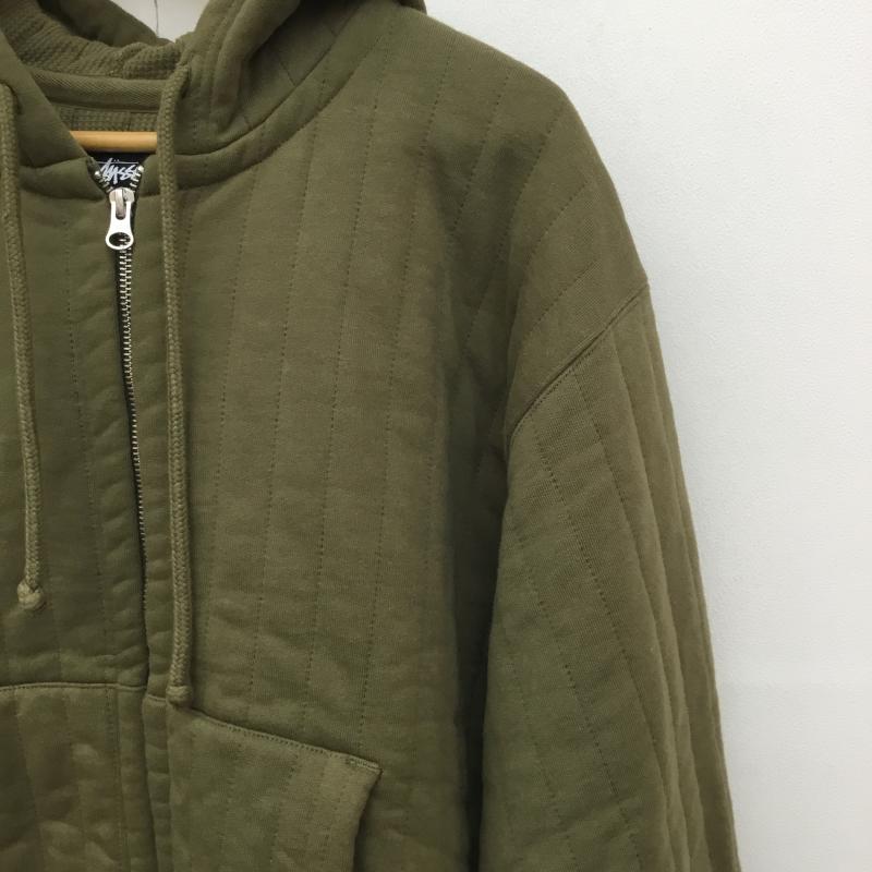 ステューシー STUSSY パーカー 長袖 ジップパーカー　VERTICAL　QUILTED　ZIP　HOODIE M ロゴ、文字 緑 / グリーン /  メンズ USED 古着 中古 10122739