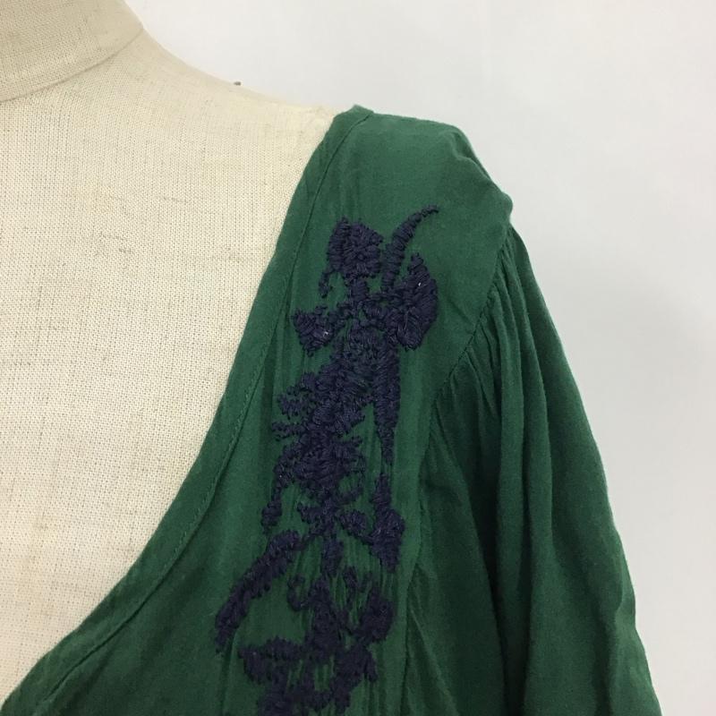 ジーナシス JEANASIS ワンピース ミニスカート 半袖ワンピース ヘンリーネックワンピース フレアスカート FREE 刺繍 緑 / グリーン /  レディース USED 古着 中古 10109852