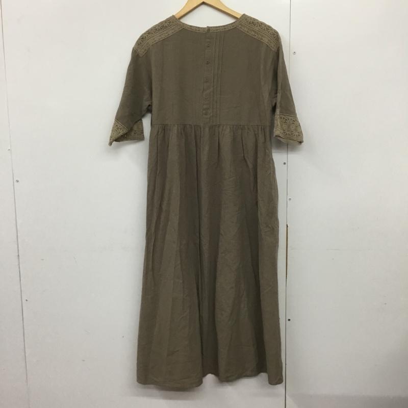 サマンサモスモス Samansa Mos2 ワンピース ロングスカート 半袖ロングワンピース フレアスカート スクエアーネック FREE 無地 茶 / ブラウン /  レディース USED 古着 中古 10143592