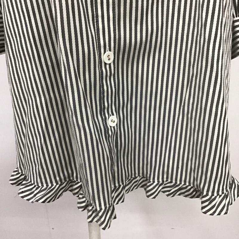 ミニマム MINIMUM ワンピース ひざ丈スカート 639-52121 フリル スタンドカラー 2 ストライプ 白 / ホワイト / X 黒 / ブラック /  レディース USED 古着 中古 10114976