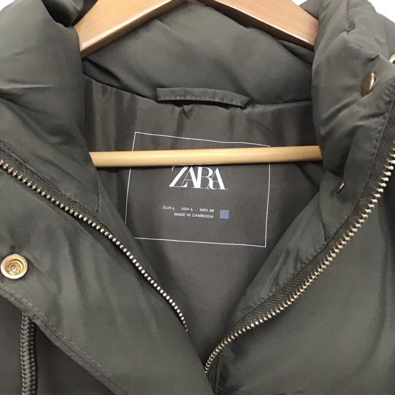 ザラ ZARA ベスト ベスト 3046 741 505 中綿 フード ロング丈 タグ付き L 無地 カーキ / カーキ /  レディース USED 古着 中古 10138926