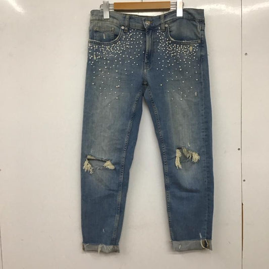 ザラウーマン ZARA WOMAN パンツ デニム、ジーンズ 4124 049 400 ビジュー フェイクパール 無地 青 / ブルー /  レディース USED 古着 中古 10138558