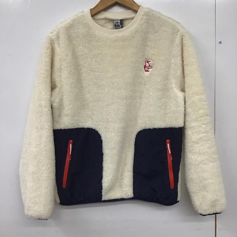 チャムス CHUMS トレーナー 長袖 CH14-1231 エルモフリースクルートップ Elmo Fleece Crew Top L 無地 白 / ホワイト / X 紺 / ネイビー /  レディース USED 古着 中古 10132215
