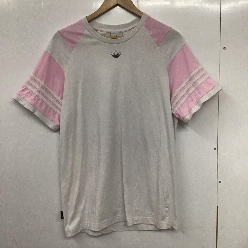 アディダス adidas Tシャツ 半袖 半袖カットソー プリントTシャツ クルーネックカットソー ロゴ、文字 白 / ホワイト / X 桃 / ピンク /  メンズ USED 古着 中古 10133718