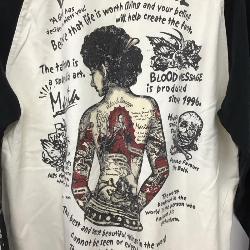 ブラッドメッセージ BLOOD MESSAGE カットソー 長袖 長袖カットソー プリントカットソー クルーネック 44 プリント 黒 / ブラック / X アイボリー / アイボリー /  メンズ USED 古着 中古 10149927