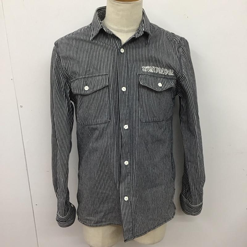 ステューシー STUSSY シャツ、ブラウス 長袖 L ストライプ X ロゴ、文字 白 / ホワイト / X 紺 / ネイビー /  メンズ USED 古着 中古 10126698