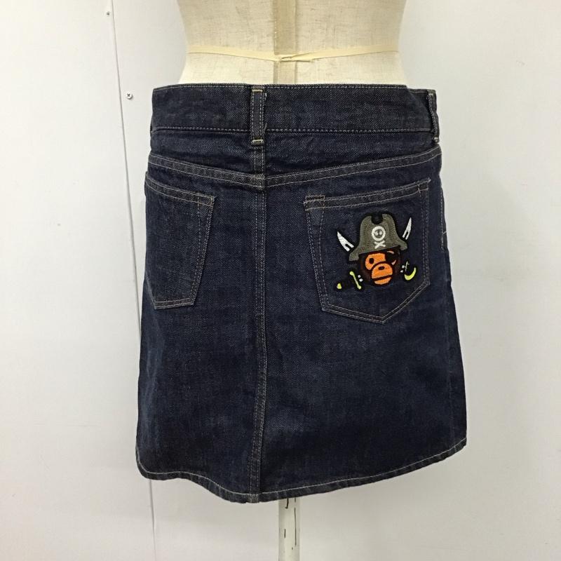 アベイシングエイプ A BATHING APE スカート ひざ丈スカート 4800-255-509 デニムスカート マイロ PIRATE パイレーツ XXS ワンポイント インディゴ / インディゴ /  レディース USED 古着 中古 10115099