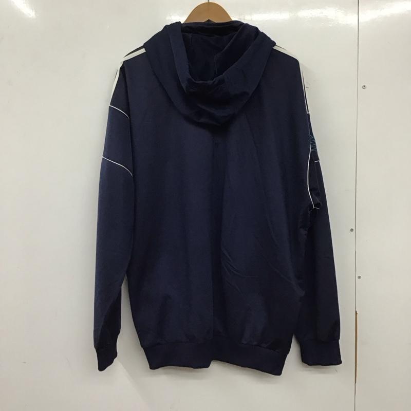 アディダス adidas パーカー 長袖 プルオーバージャケット ジップアップカラー 古着 ジャージ XL ロゴ、文字 白 / ホワイト / X 紺 / ネイビー /  メンズ USED 古着 中古 10137090