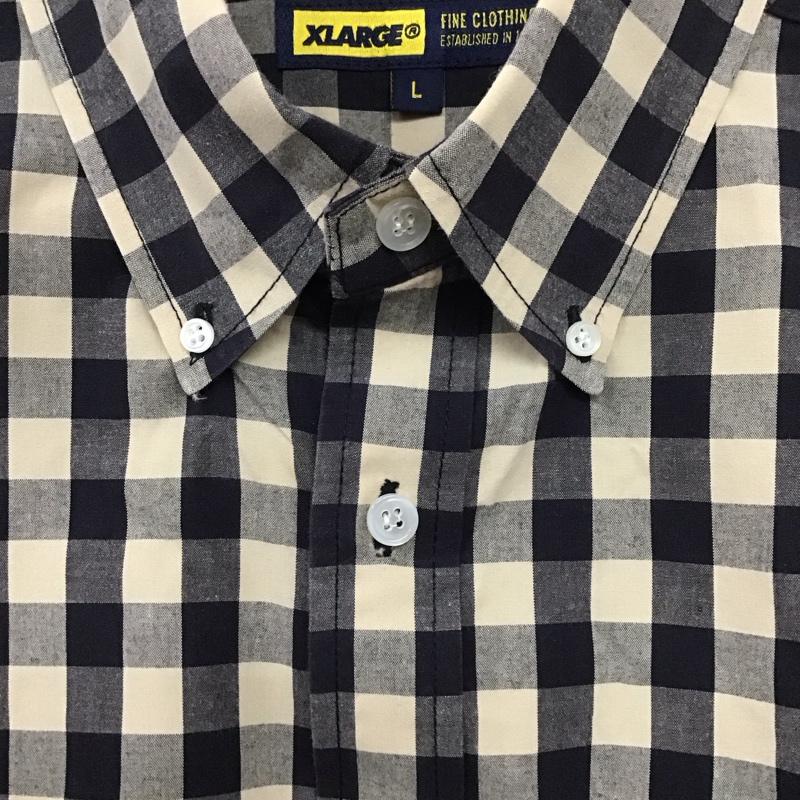 エクストララージ XLARGE シャツ、ブラウス 七分袖 七分丈シャツ ボタンダウンシャツ チェックシャツ L チェック 黒 / ブラック / X ベージュ / ベージュ /  メンズ USED 古着 中古 10133078