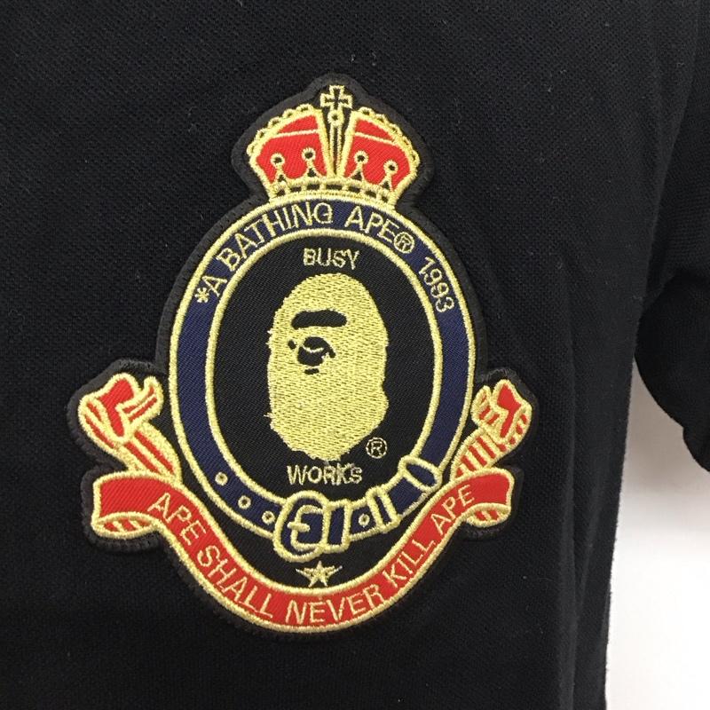 アベイシングエイプ A BATHING APE ポロシャツ 半袖 半袖ポロシャツ カラーシャツカットソー 半袖カットソー M ロゴ、文字 黒 / ブラック /  メンズ USED 古着 中古 10112085