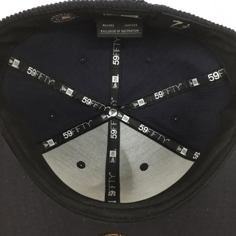 ニューエラ NEW ERA 帽子 キャップ NY コーデュロイ 59FIFTY MLB 59.6cm ロゴ、文字 紺 / ネイビー /  メンズ USED 古着 中古 10124616