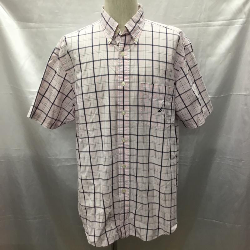 ノーティカ NAUTICA シャツ、ブラウス 半袖 NMW61002S ボタンダウン チェック L ワンポイント 桃 / ピンク / X 白 / ホワイト / X 紺 / ネイビー / X 水色 / ライトブルー /  メンズ USED 古着 中古 10109630