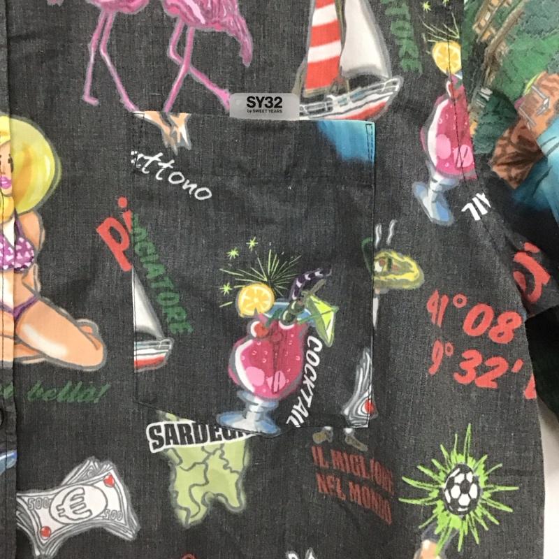 エスワイサーティトゥバイスィートイヤーズ SY32 by SWEET YEARS シャツ、ブラウス 半袖 半袖シャツ プリントシャツ ポケットシャツ XXL プリント 黒 / ブラック /  メンズ USED 古着 中古 10137131