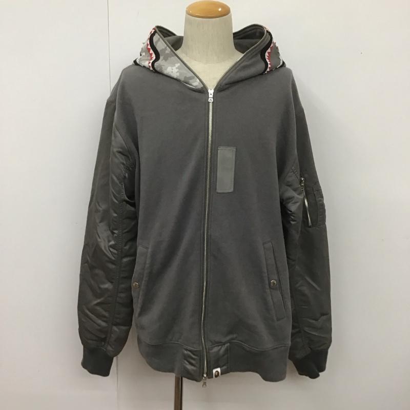 アベイシングエイプ A BATHING APE パーカー 長袖 長袖パーカー フード付きパーカー プリントスウェット ジップアップパーカー XXL 無地 灰 / グレー /  メンズ USED 古着 中古 10108621