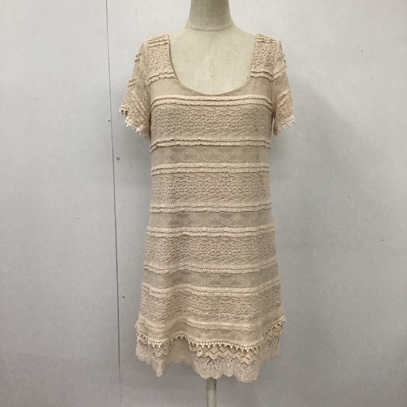 セシルマクビー CECIL McBEE ワンピース ひざ丈スカート 半袖ワンピース レースミニワンピース クルーネック M 総柄 ベージュ / ベージュ /  レディース USED 古着 中古 10113798
