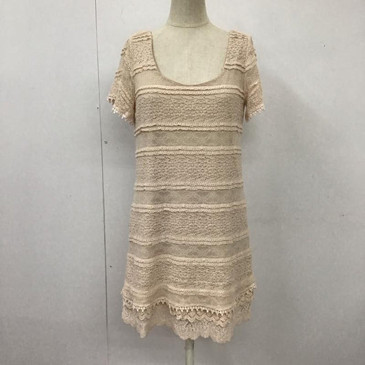 セシルマクビー CECIL McBEE ワンピース ひざ丈スカート 半袖ワンピース レースミニワンピース クルーネック M 総柄 ベージュ / ベージュ /  レディース USED 古着 中古 10113798