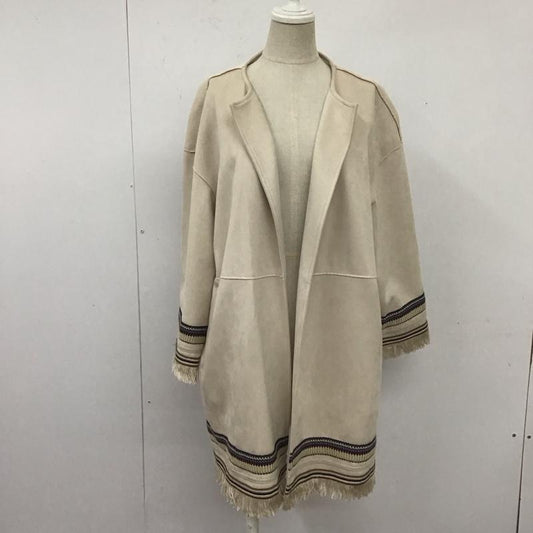 ザラ ZARA ジャケット、上着 ジャケット、ブレザー 3046 134 710 コントラスト フェイクスエードジャケット ノーカラー フリンジ S 刺繍 ベージュ / ベージュ /  レディース USED 古着 中古 10108580