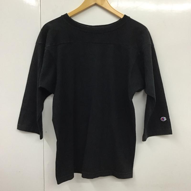 チャンピオン Champion カットソー 七分袖 長袖カットソー 無地カットソー クルーネック M 無地 黒 / ブラック /  メンズ USED 古着 中古 10131307