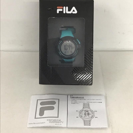 フィラ FILA 腕時計 デジタル 38-163 箱有 ロゴ、文字 水色 / ライトブルー / X 黒 / ブラック /  レディース USED 古着 中古 10134449