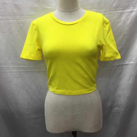 ザラ ZARA Tシャツ 半袖 2335 159 300 ショート丈 クロップド丈 XS 無地 黄 / イエロー /  レディース USED 古着 中古 10115558