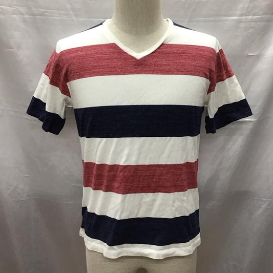 シップス SHIPS Tシャツ 半袖 112-11-5011 Vネック M ボーダー柄 白 / ホワイト / X 赤 / レッド / X 紺 / ネイビー /  メンズ USED 古着 中古 10117046