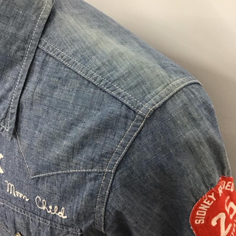 ザリアルマッコイズ THE REAL McCOY S シャツ、ブラウス 半袖 半袖シャツ カラーシャツ 半袖カットソー プリントシャツ ロゴ、文字 インディゴ / インディゴ /  メンズ USED 古着 中古 10113101