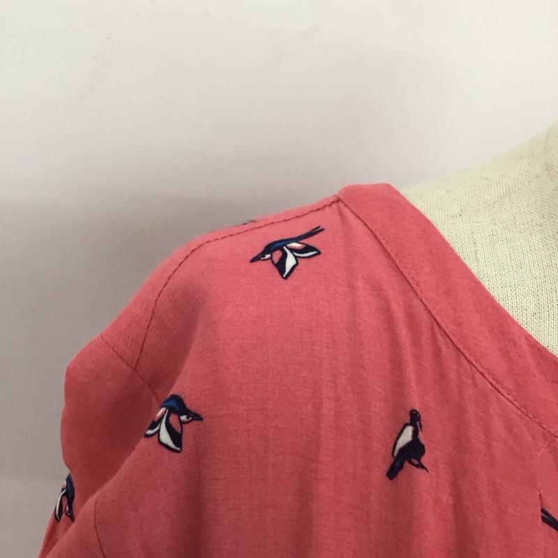 トミーヒルフィガー TOMMY HILFIGER ワンピース ひざ丈スカート 鳥 半袖 4 総柄 桃 / ピンク /  レディース USED 古着 中古 10112634