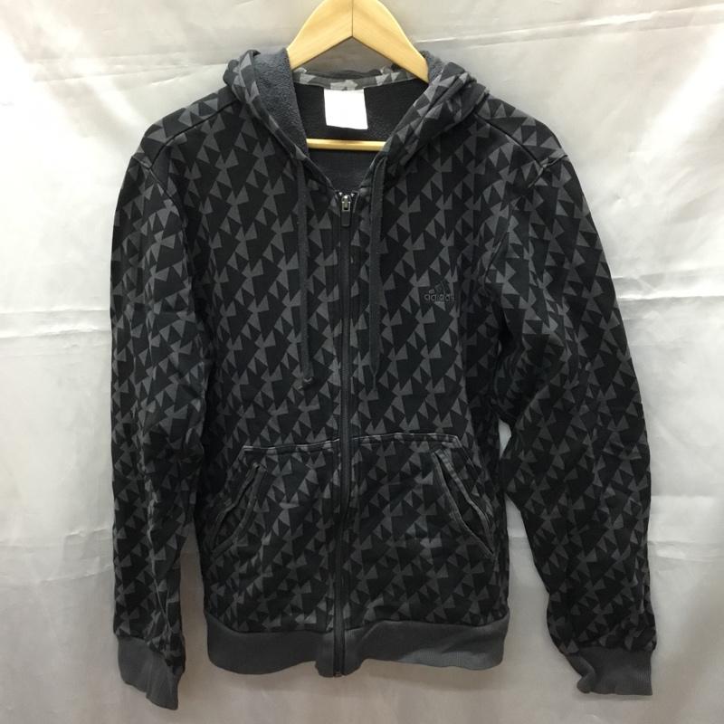 アディダス adidas パーカー 長袖 ジップパーカー XL 総柄 灰 / グレー / X 黒 / ブラック /  メンズ USED 古着 中古 10110686