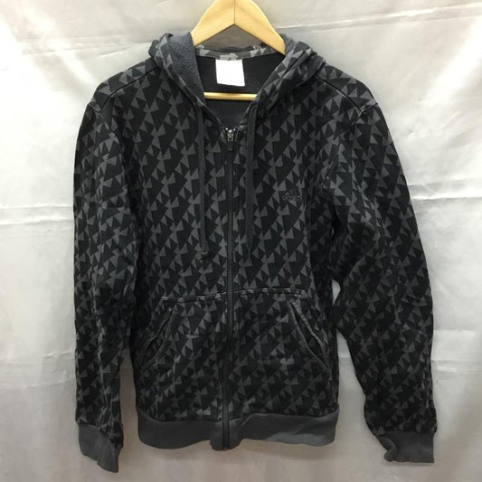 アディダス adidas パーカー 長袖 ジップパーカー XL 総柄 灰 / グレー / X 黒 / ブラック /  メンズ USED 古着 中古 10110686