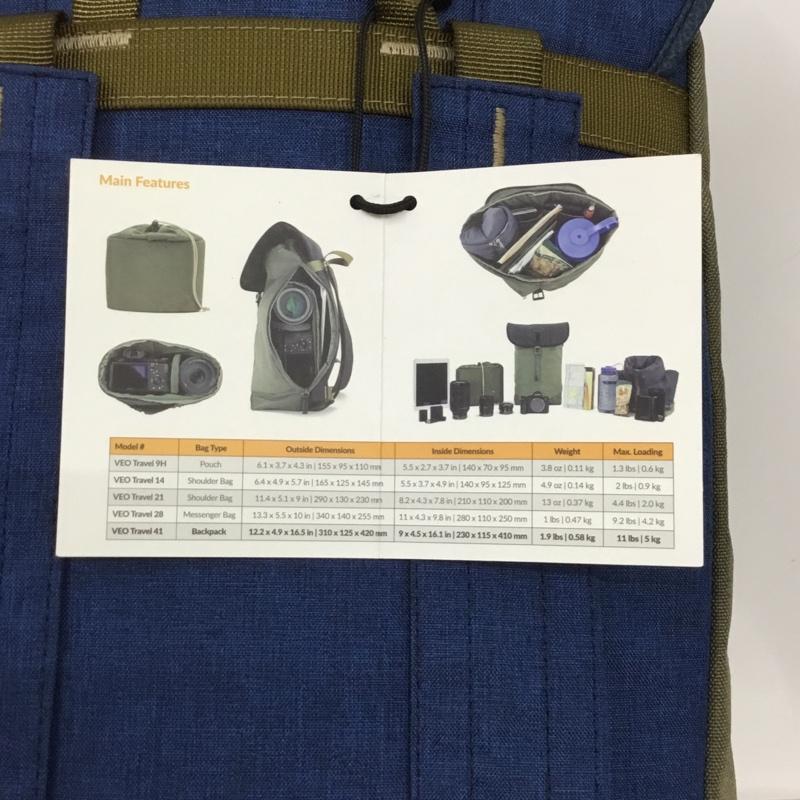 古着 USED リュックサック、デイパック リュックサック、デイバッグ VEO TRAVEL 41 カメラバッグ ミラーレスカメラ VANGUARD タグ付き ロゴ、文字 青 / ブルー / X カーキ / カーキ /  メンズ USED 古着 中古 10131908