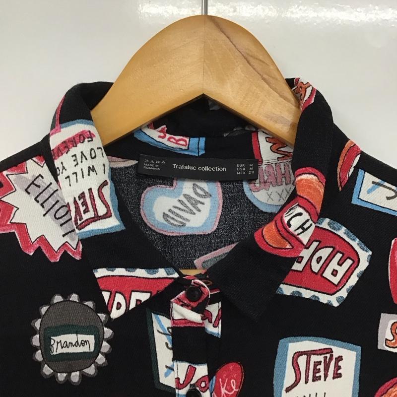 ザラ ZARA ワンピース ミニスカート M プリント 黒 / ブラック /  レディース USED 古着 中古 10142925