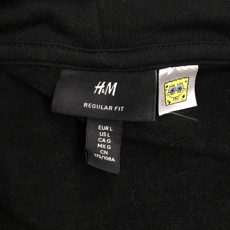 ヘンネスアンドモーリッツ H&M パーカー 長袖 長袖パーカー フード付きパーカー プリントスウェット トレーナー L プリント 黒 / ブラック /  メンズ USED 古着 中古 10122335