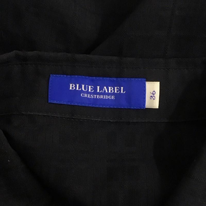 ブルーレーベル・クレストブリッジ BLUE LABEL CRESTBRIDGE ワンピース ひざ丈スカート 55j33-711-29 マイクロチェックレーシーワンピース 半袖シャツワンピース 前開きシャツ 36 無地 紺 / ネイビー /  レディース USED 古着 中古 10107360