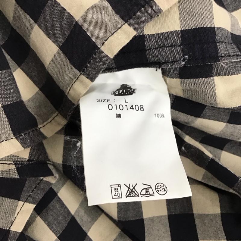 エクストララージ XLARGE シャツ、ブラウス 七分袖 七分丈シャツ ボタンダウンシャツ チェックシャツ L チェック 黒 / ブラック / X ベージュ / ベージュ /  メンズ USED 古着 中古 10133078