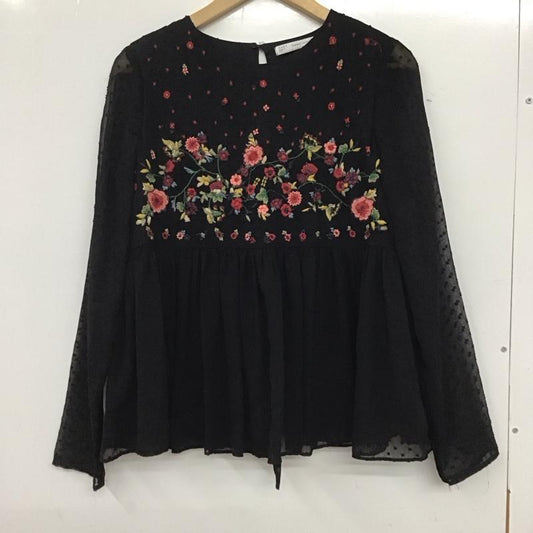 ザラ ZARA カットソー 長袖 0881/016/800 刺繍 チュニック XS 刺繍 黒 / ブラック /  レディース USED 古着 中古 10133621