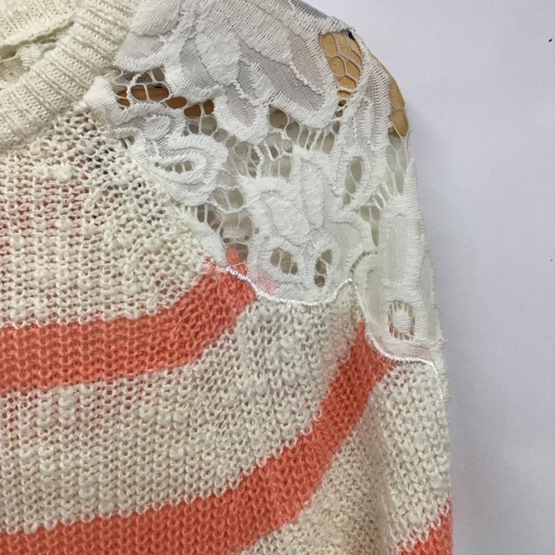 ホリスター Hollister ニット、セーター 長袖 肩レース S ボーダー柄 橙 / オレンジ / X アイボリー / アイボリー /  レディース USED 古着 中古 10119363