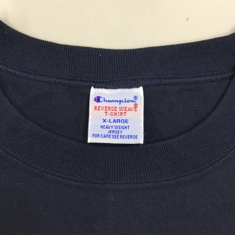 チャンピオン Champion カットソー 長袖 c3-t411 リバースウィーブロングスリーブTシャツ クルーネックカットソー XL ロゴ、文字 紺 / ネイビー /  メンズ USED 古着 中古 10121618