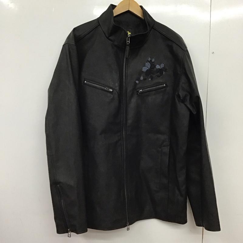 ミヤビムスビ 雅結 ジャケット、上着 ジャンパー、ブルゾン フェイクレザージャケット ジップアップジャケット スタンドカラー XXL 刺繍 黒 / ブラック /  メンズ USED 古着 中古 10149543