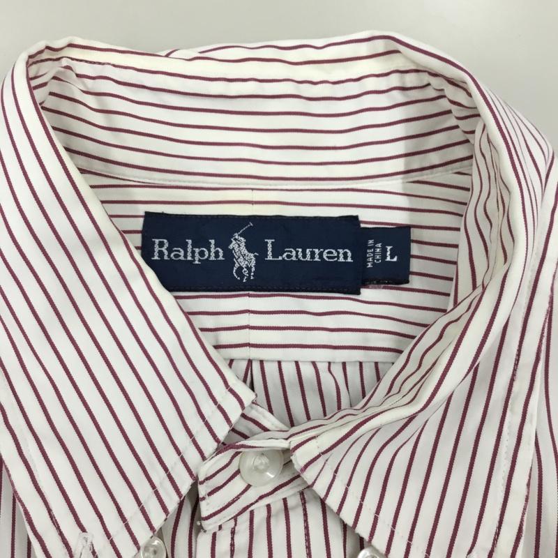 ラルフローレン RALPHLAUREN シャツ、ブラウス 長袖 長袖シャツ カラーシャツ ポケットシャツ 長袖カットソー ストライプシャツ L ストライプ 白 / ホワイト / X 赤 / レッド /  メンズ USED 古着 中古 10113290