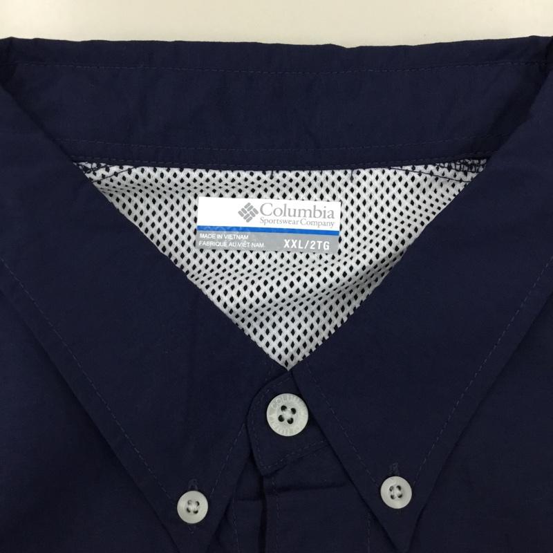 コロンビア Columbia シャツ、ブラウス 半袖 半袖シャツ カラーシャツ 半袖カットソー ボタンダウンシャツ XXL 無地 紺 / ネイビー /  メンズ USED 古着 中古 10120265