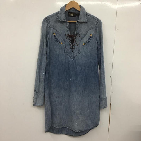 ダブルアールエル ラルフローレン RRL RALPH LAUREN ワンピース ひざ丈スカート 1 無地 水色 / ライトブルー /  レディース USED 古着 中古 10148430