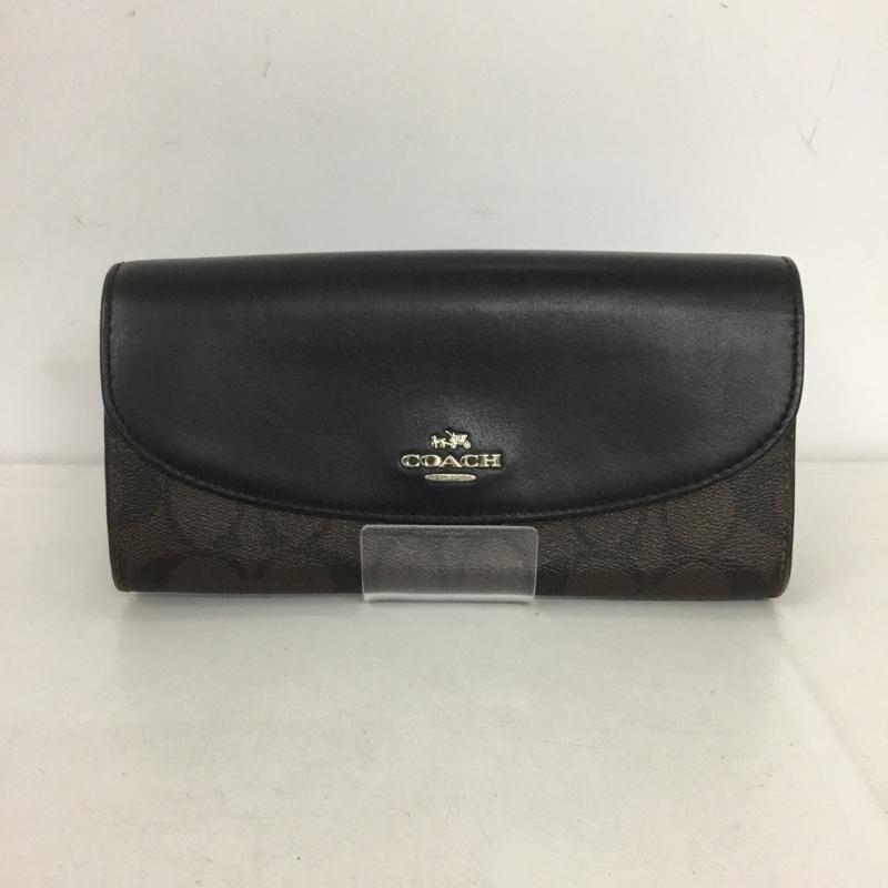 コーチ COACH 財布 長財布 シグネチャー ロゴ、文字 黒 / ブラック / X 茶 / ブラウン /  レディース USED 古着 中古 10143649