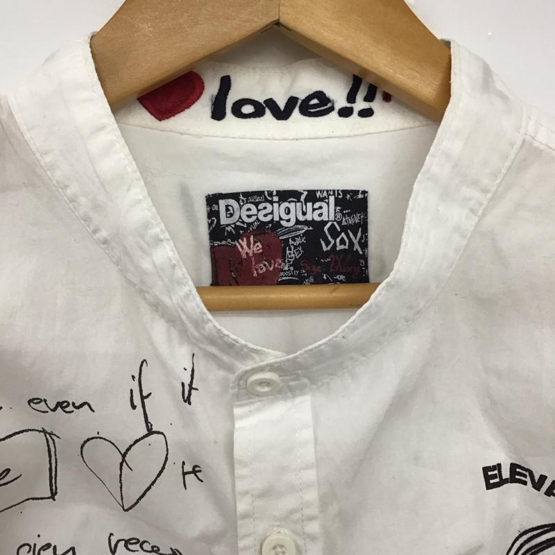 デシグアル Desigual シャツ、ブラウス 長袖 長袖シャツ ノーカラーシャツ XXL プリント 白 / ホワイト /  メンズ USED 古着 中古 10147310