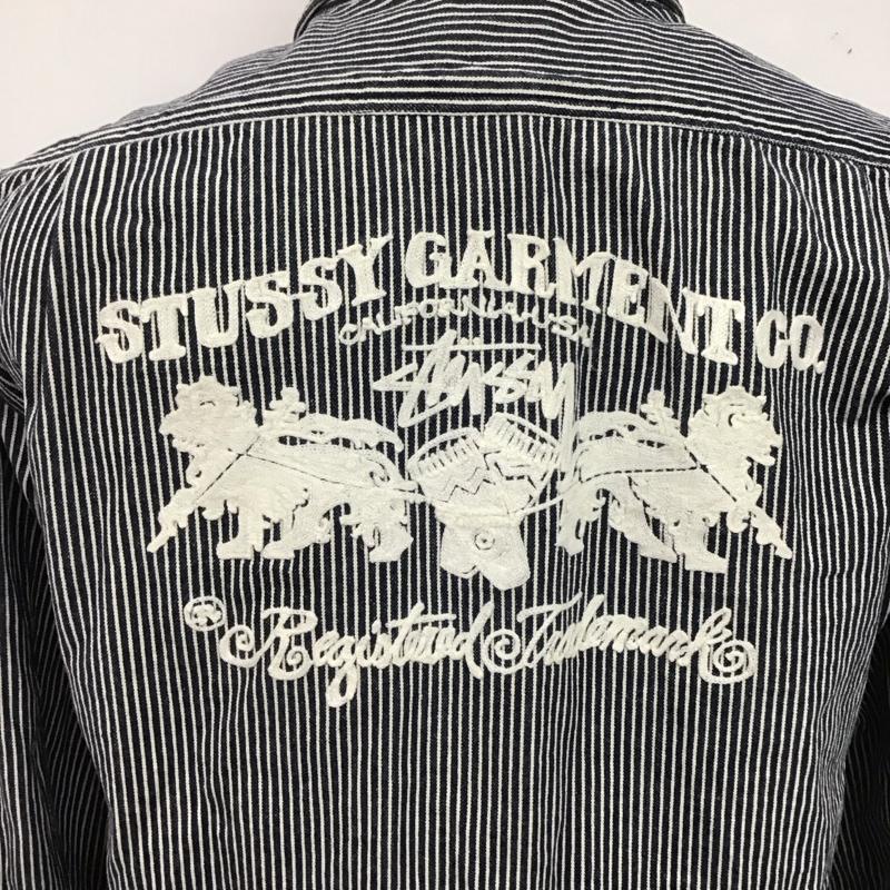 ステューシー STUSSY シャツ、ブラウス 長袖 L ストライプ X ロゴ、文字 白 / ホワイト / X 紺 / ネイビー /  メンズ USED 古着 中古 10126698