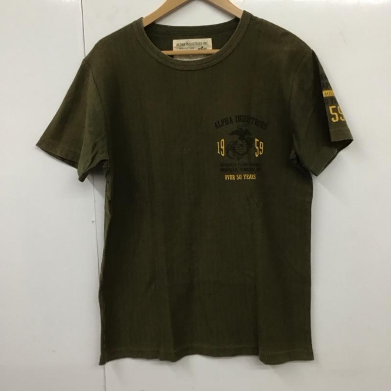 アルファインダストリー Alpha Industries Tシャツ 半袖 半袖カットソー プリントTシャツ クルーネックカットソー L ロゴ、文字 カーキ / カーキ /  メンズ USED 古着 中古 10131625