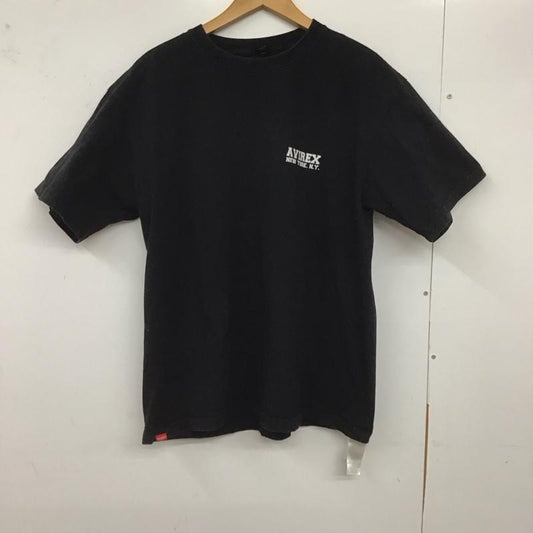 アヴィレックス AVIREX Tシャツ 半袖 半袖カットソー プリントTシャツ クルーネックカットソー XL ロゴ、文字 黒 / ブラック /  メンズ USED 古着 中古 10128669